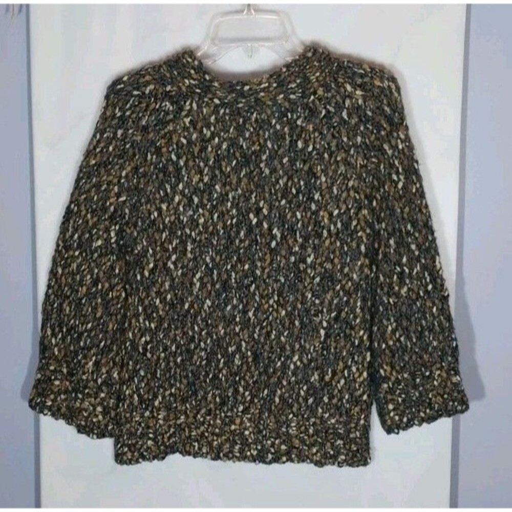 Leo & Nicole Chunky Bouclé Knit Cardigan Sweater Size L Wool Blend One Button - Picture 5 of 8